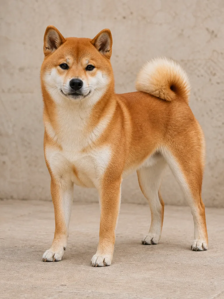 Portrait pédagogique d’un Shiba Inu à la robe rouge avec urajiro