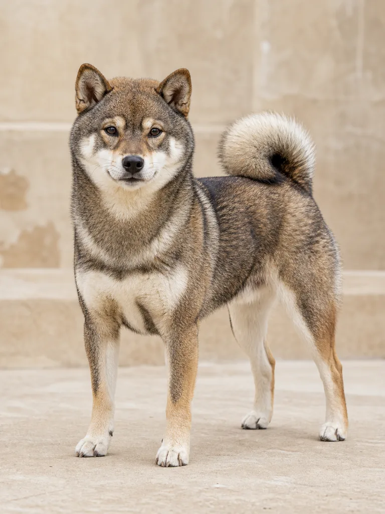 Portrait pédagogique d’un Shiba Inu à la robe sésame avec urajiro